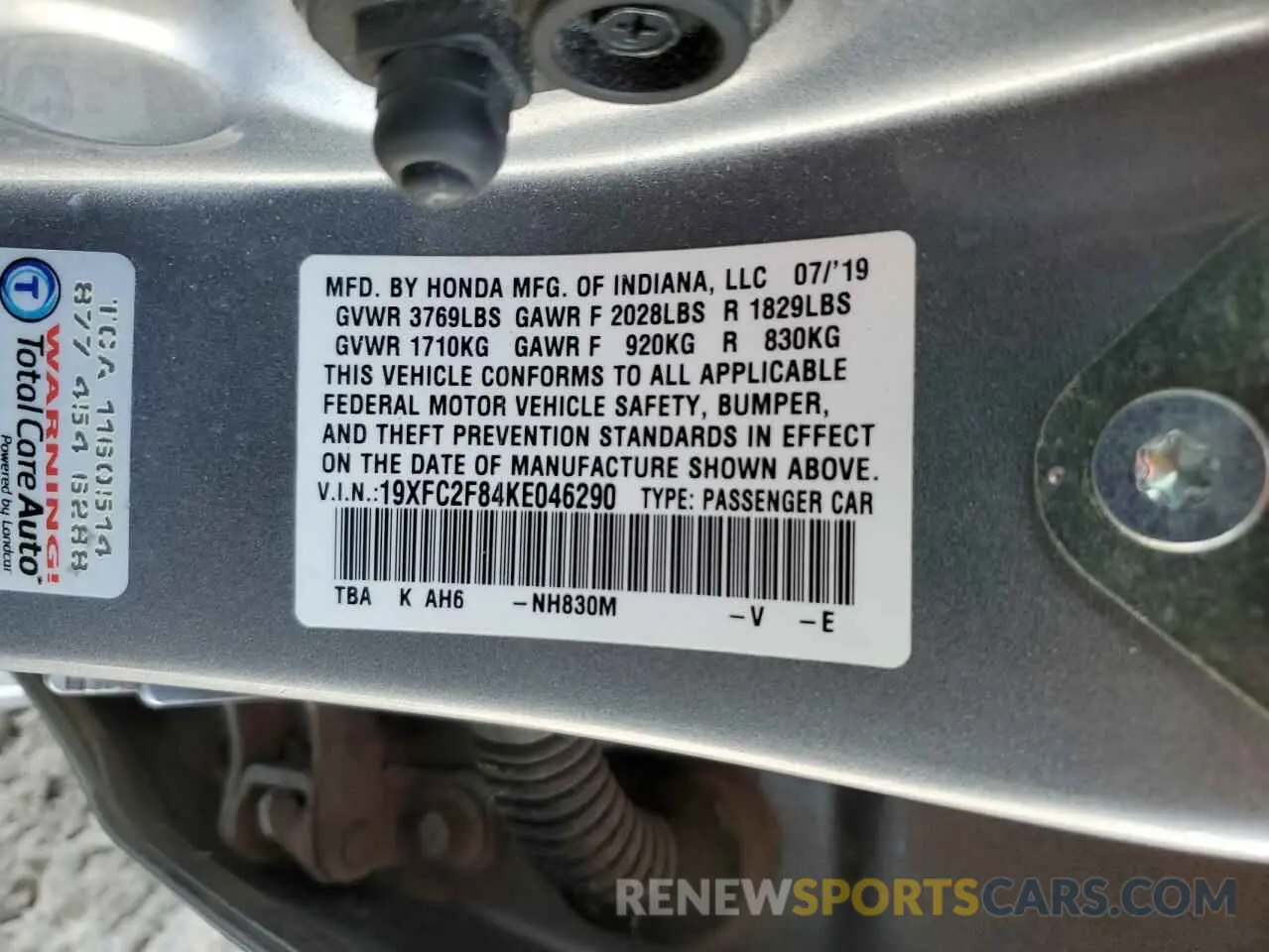 14 Photograph of a damaged car 19XFC2F84KE046290 HONDA CIVIC 2019