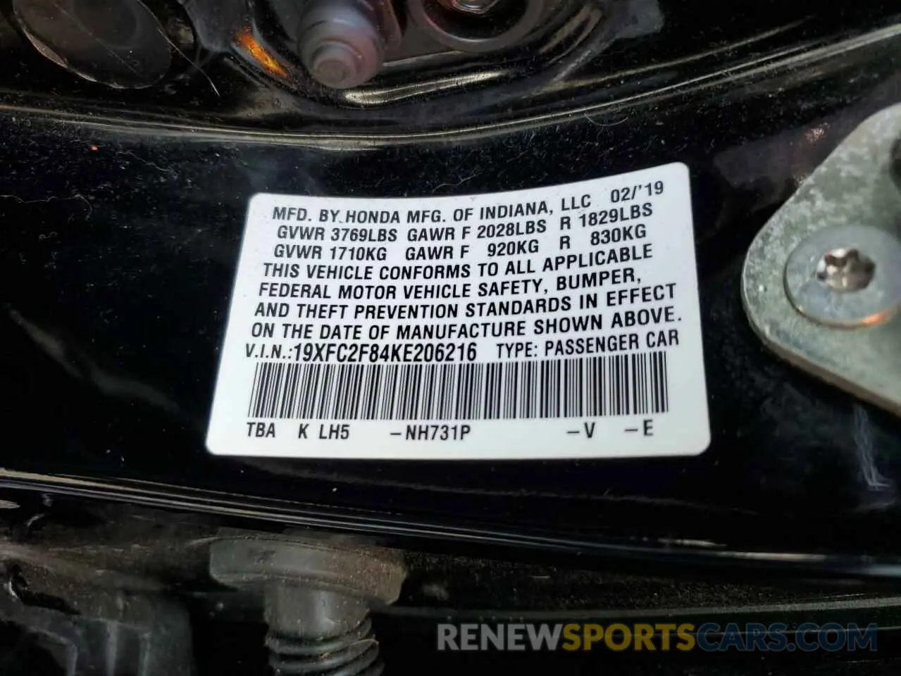 12 Photograph of a damaged car 19XFC2F84KE206216 HONDA CIVIC 2019