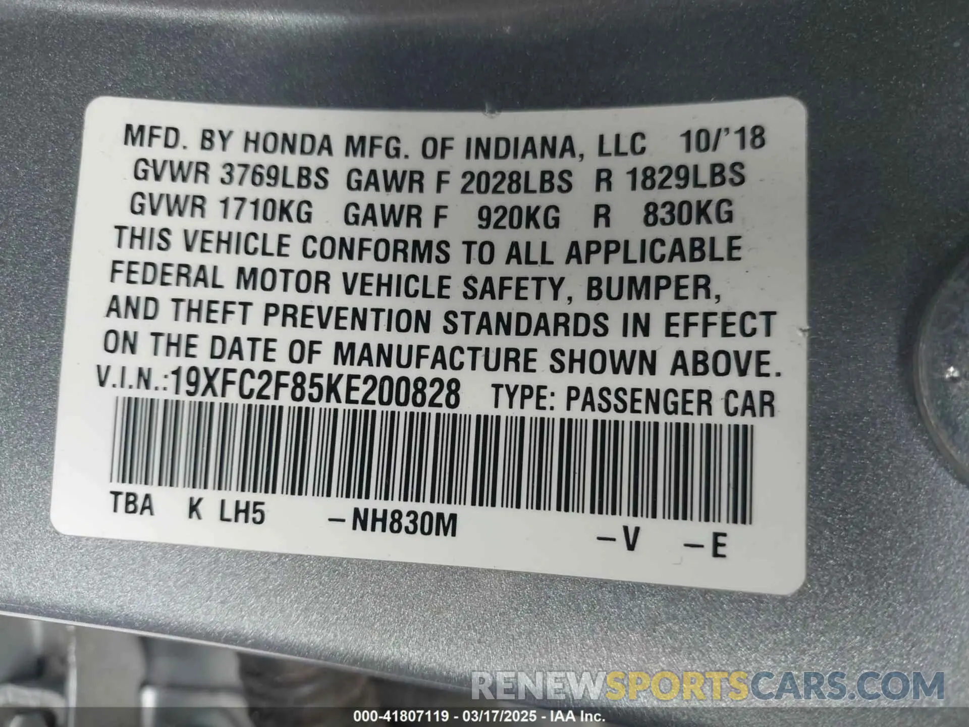 9 Photograph of a damaged car 19XFC2F85KE200828 HONDA CIVIC 2019