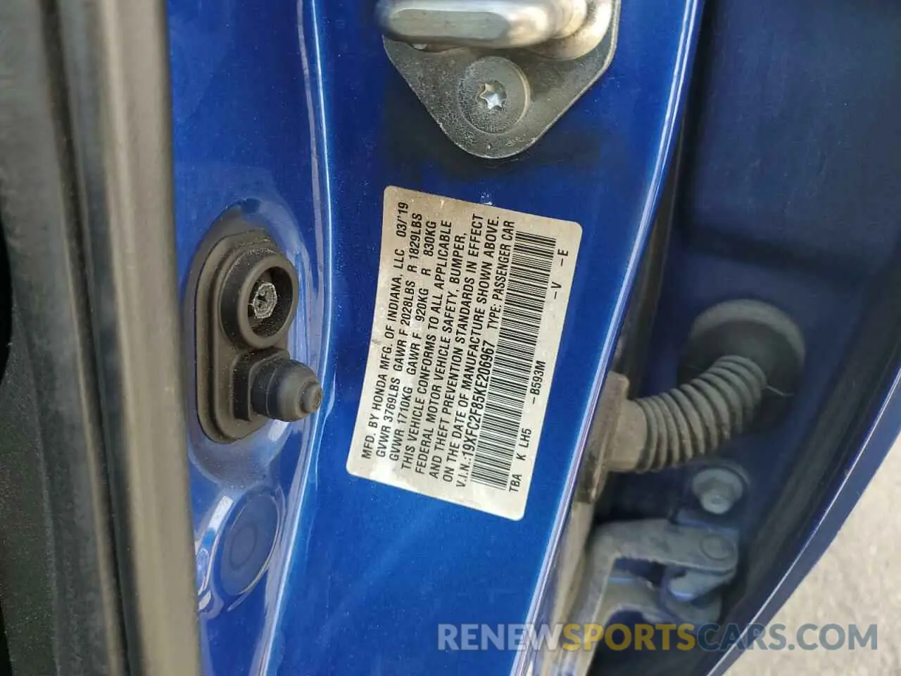12 Photograph of a damaged car 19XFC2F85KE206967 HONDA CIVIC 2019