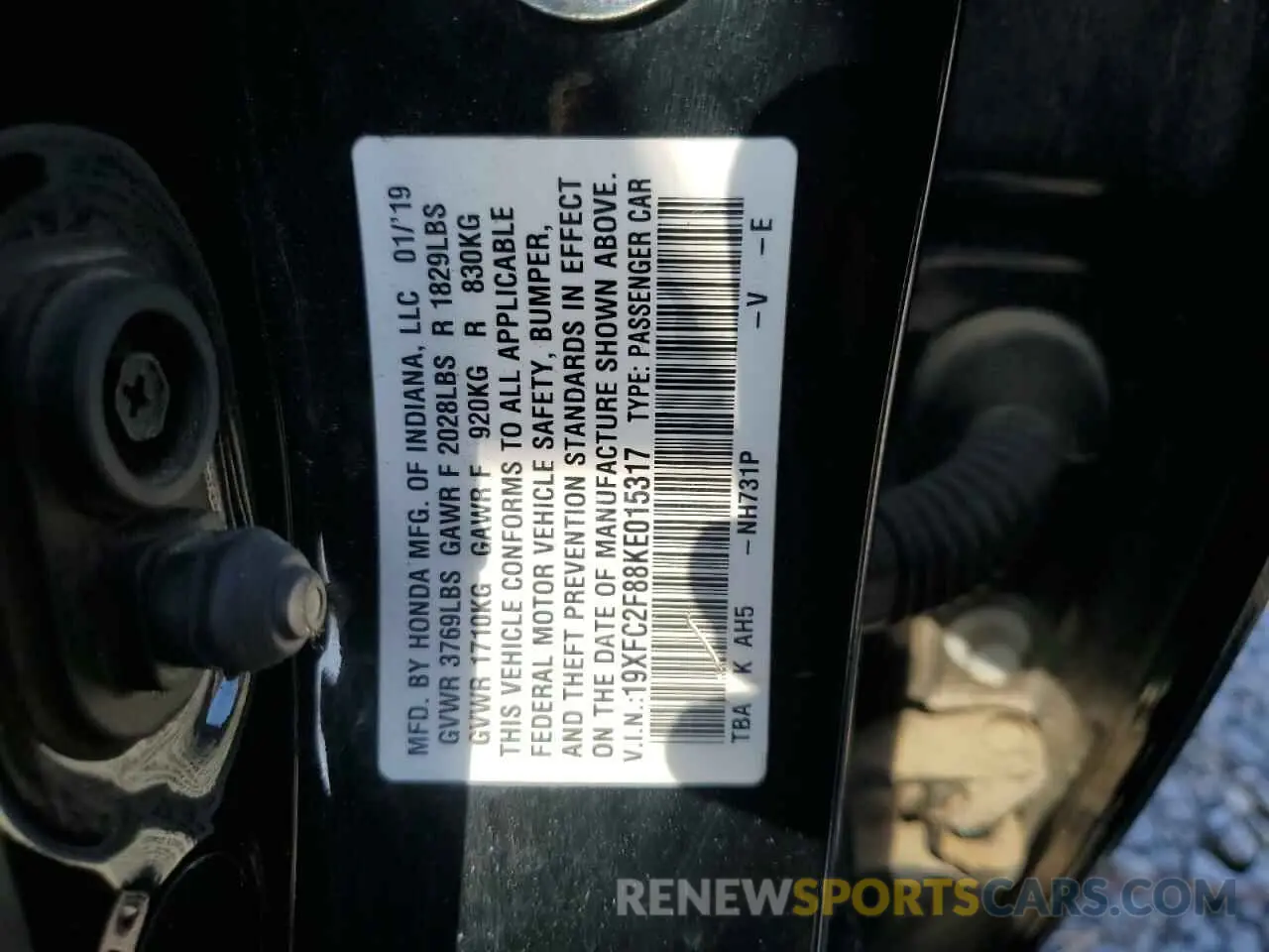 12 Photograph of a damaged car 19XFC2F88KE015317 HONDA CIVIC 2019