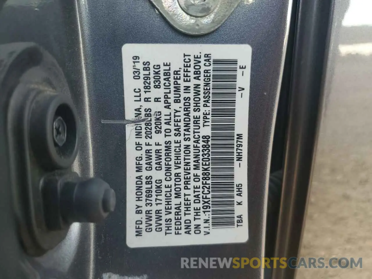 15 Photograph of a damaged car 19XFC2F88KE033848 HONDA CIVIC 2019