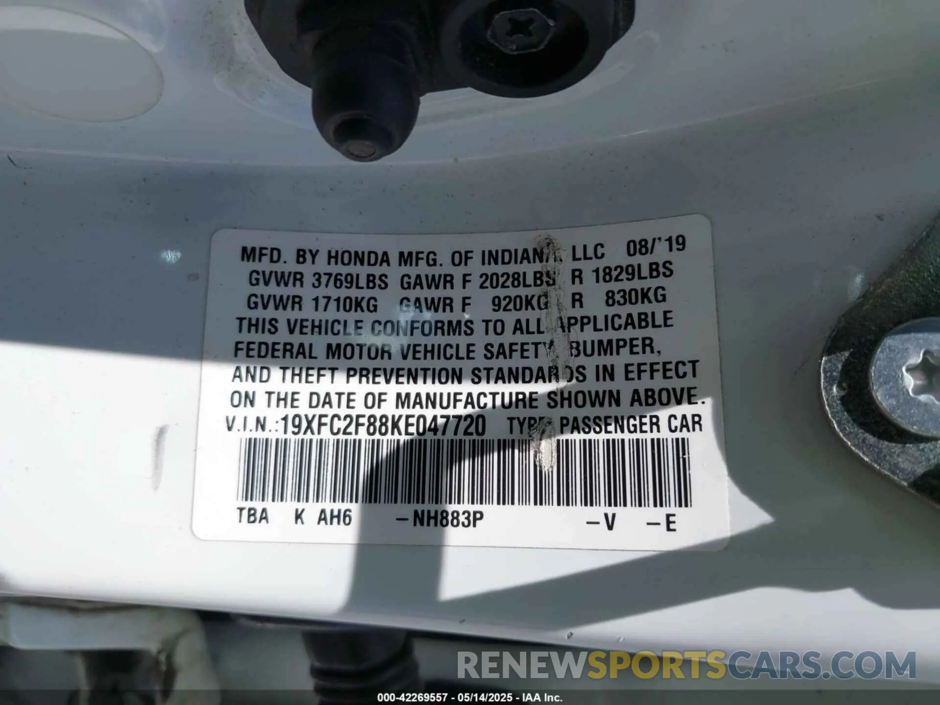 9 Photograph of a damaged car 19XFC2F88KE047720 HONDA CIVIC 2019