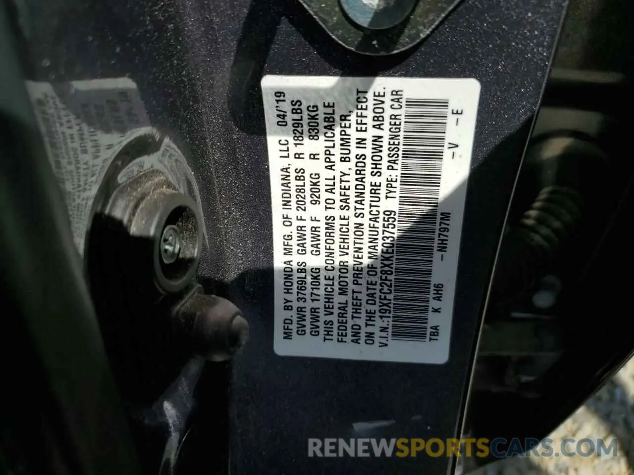 13 Photograph of a damaged car 19XFC2F8XKE037559 HONDA CIVIC 2019