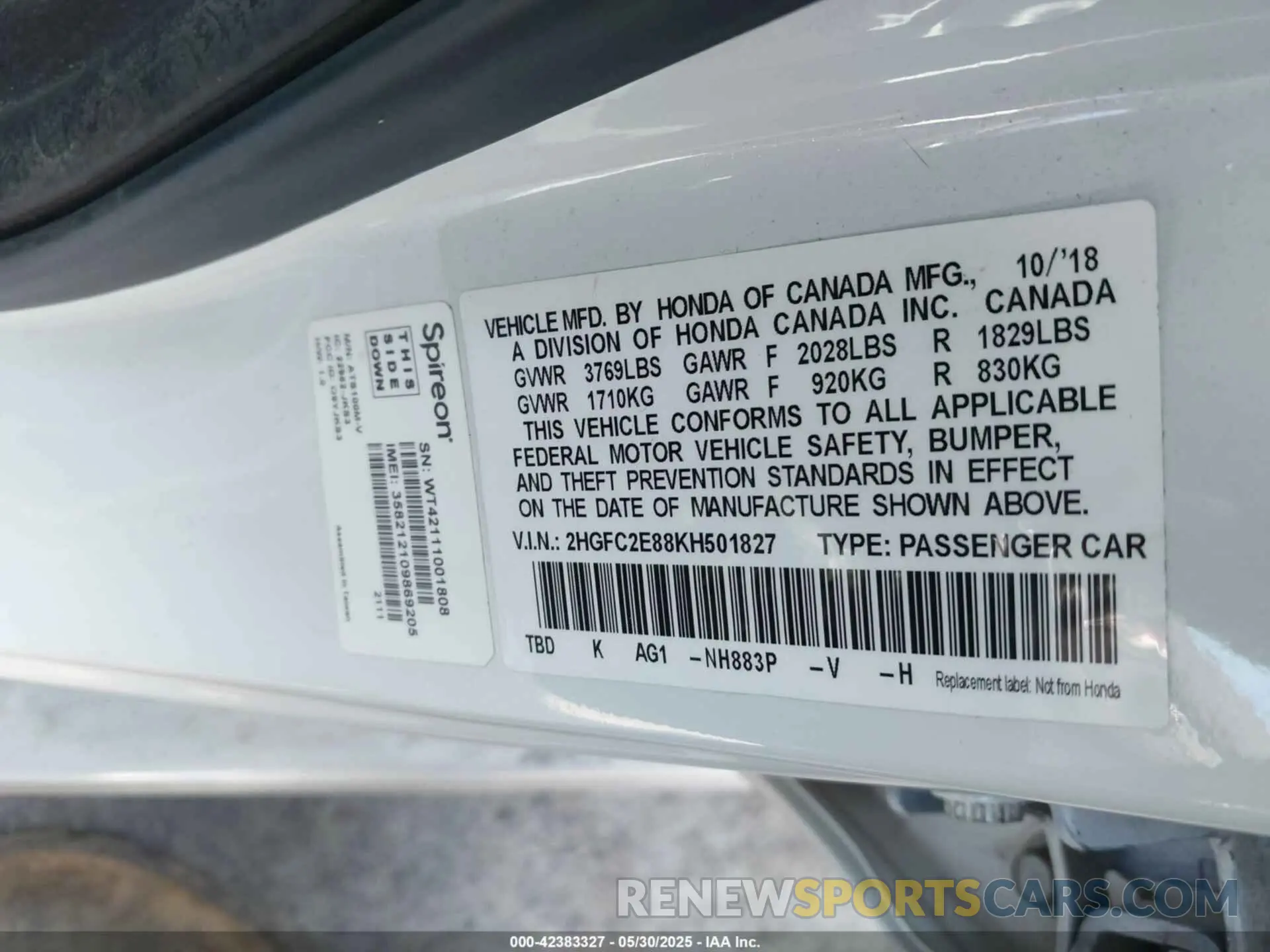 9 Photograph of a damaged car 2HGFC2E88KH501827 HONDA CIVIC 2019