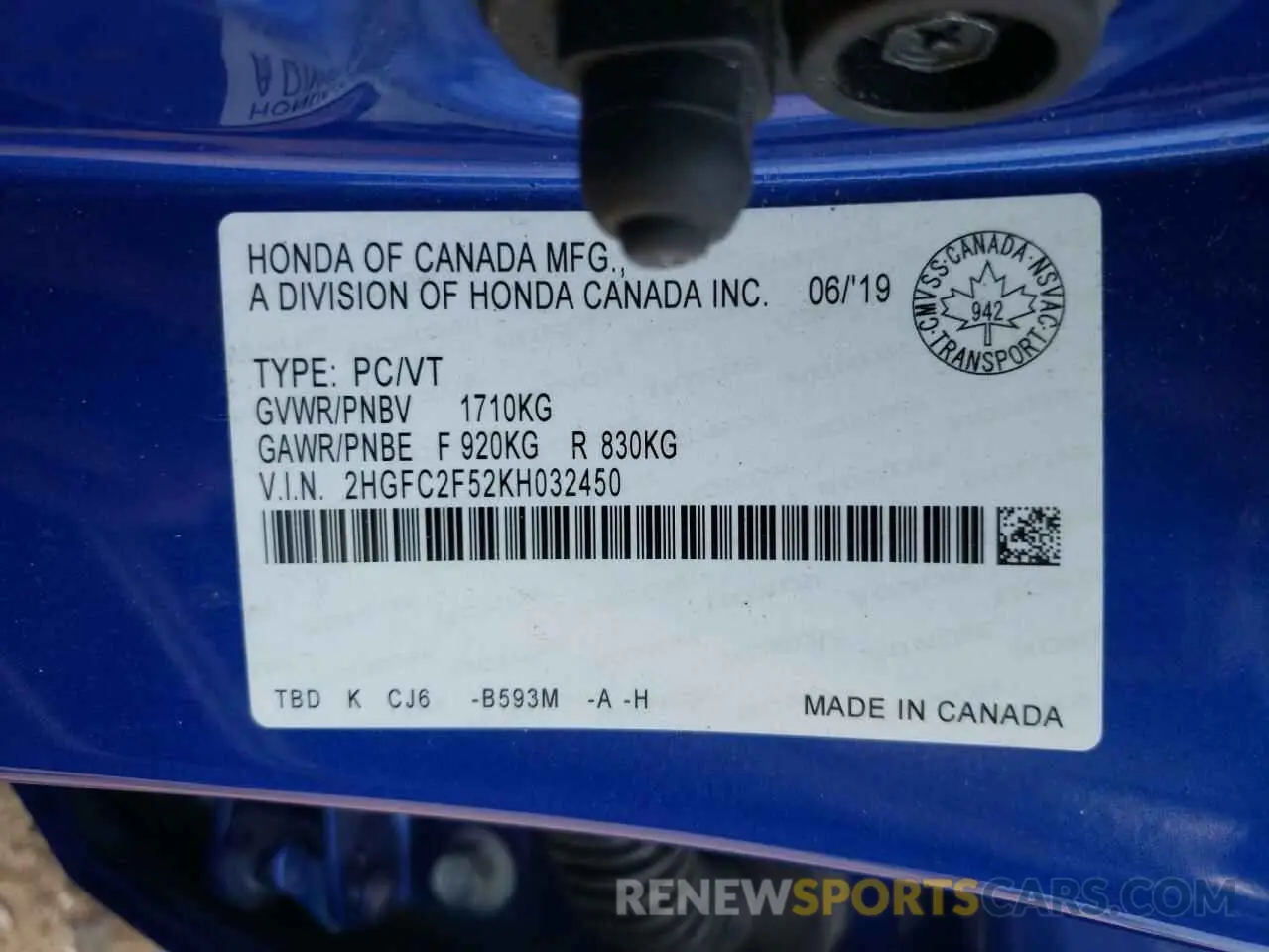 12 Photograph of a damaged car 2HGFC2F52KH032450 HONDA CIVIC 2019