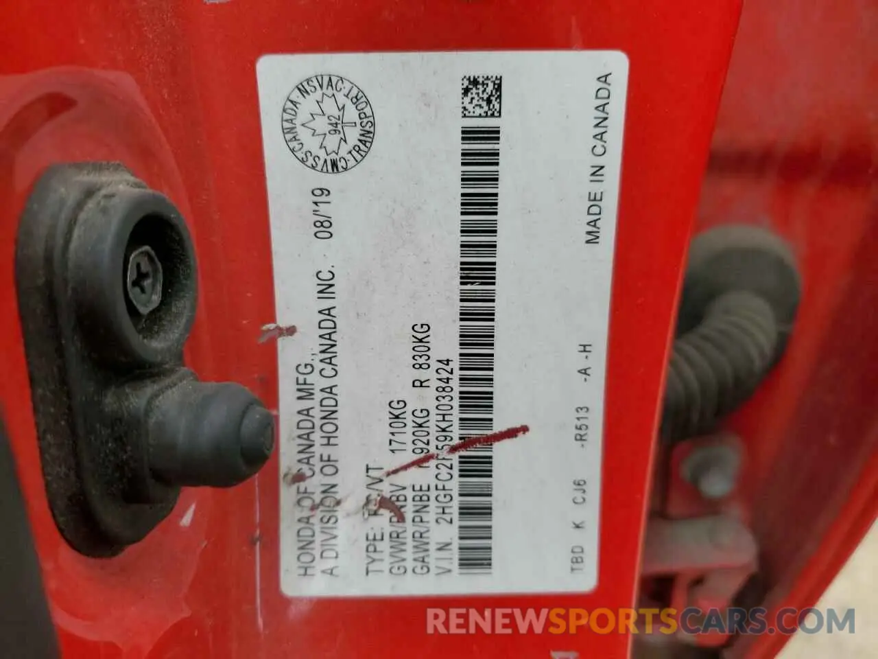 12 Photograph of a damaged car 2HGFC2F59KH038424 HONDA CIVIC 2019