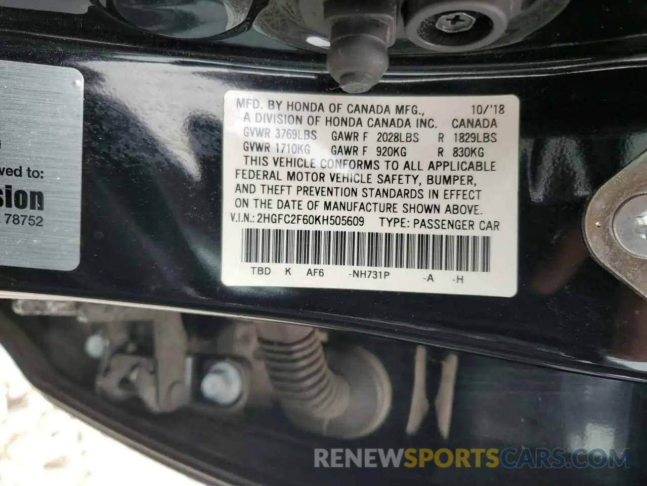 12 Photograph of a damaged car 2HGFC2F60KH505609 HONDA CIVIC 2019