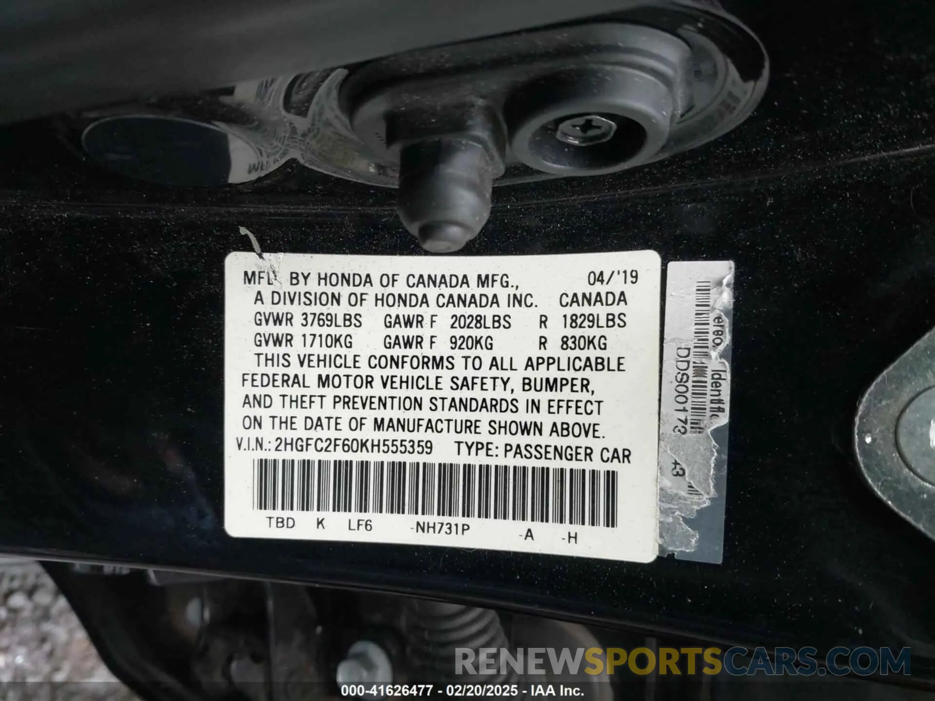 9 Photograph of a damaged car 2HGFC2F60KH555359 HONDA CIVIC 2019