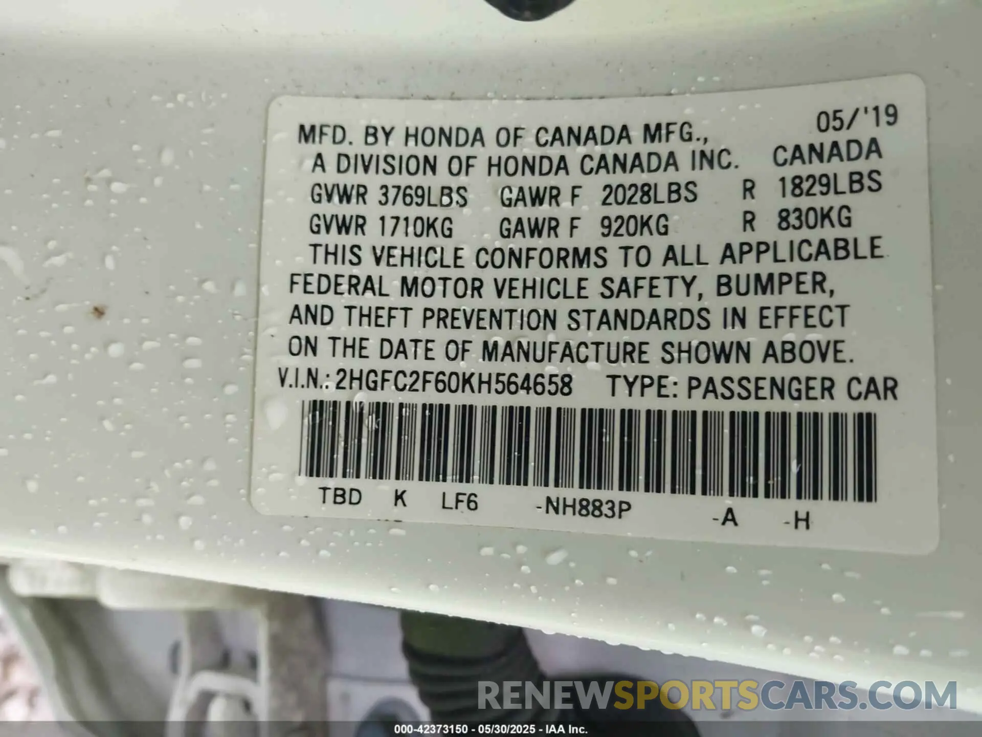 9 Photograph of a damaged car 2HGFC2F60KH564658 HONDA CIVIC 2019