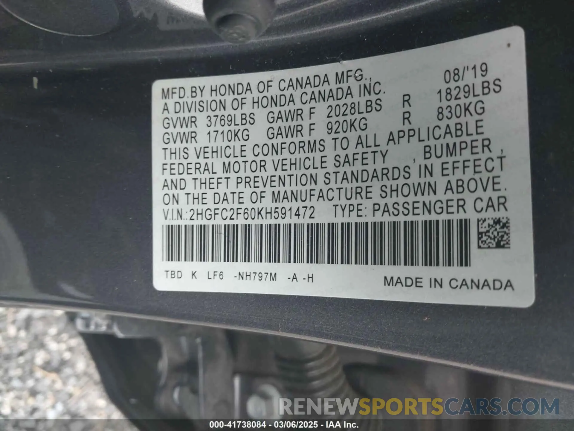 9 Photograph of a damaged car 2HGFC2F60KH591472 HONDA CIVIC 2019