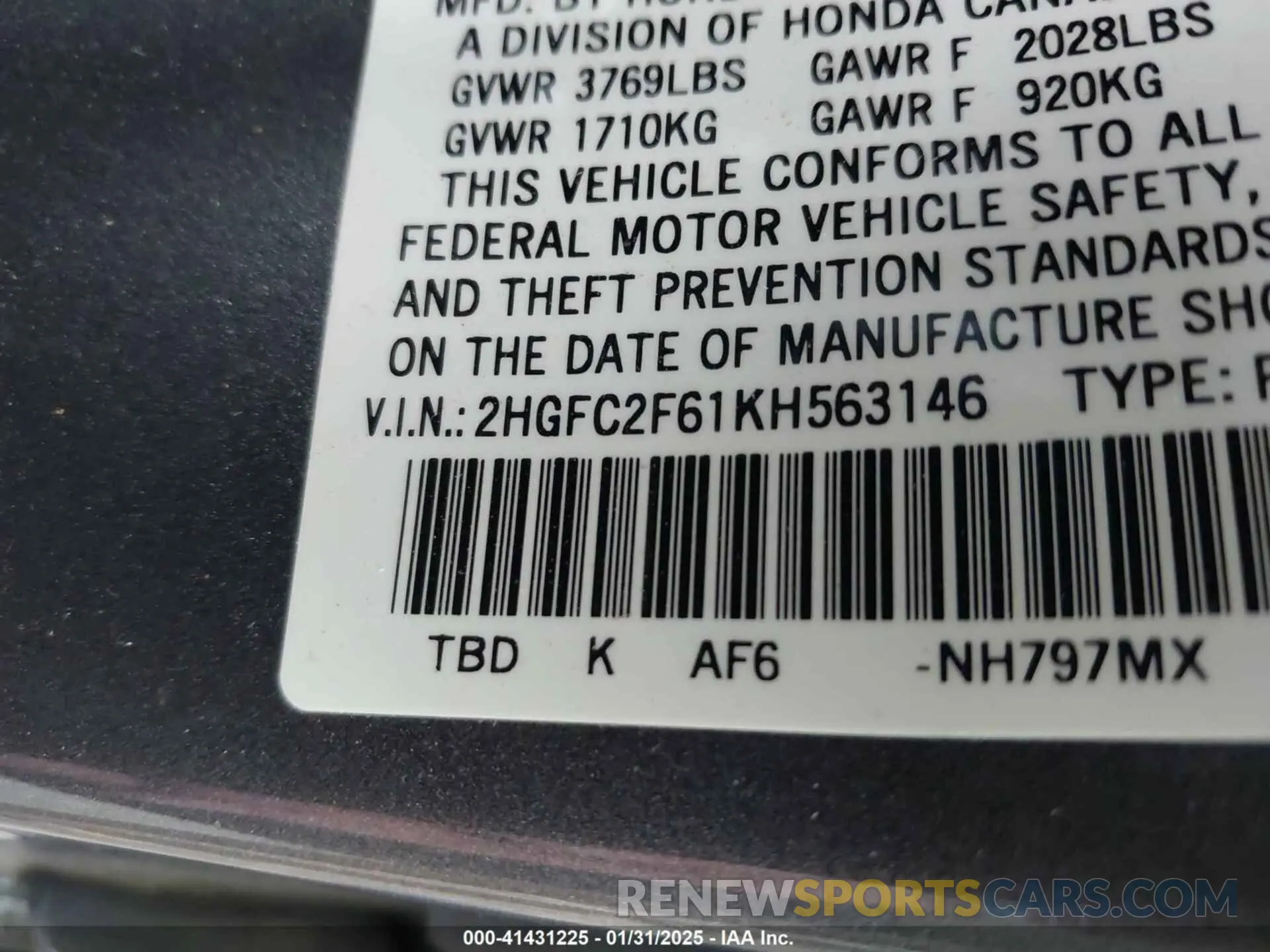 9 Photograph of a damaged car 2HGFC2F61KH563146 HONDA CIVIC 2019