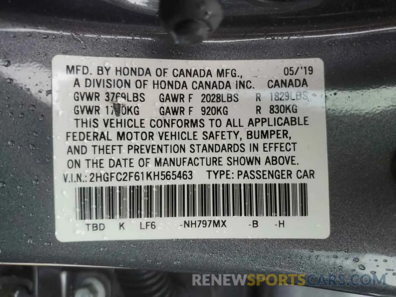 12 Photograph of a damaged car 2HGFC2F61KH565463 HONDA CIVIC 2019