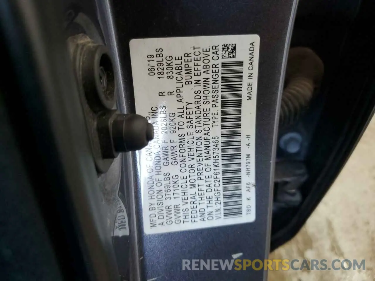 13 Photograph of a damaged car 2HGFC2F61KH573465 HONDA CIVIC 2019