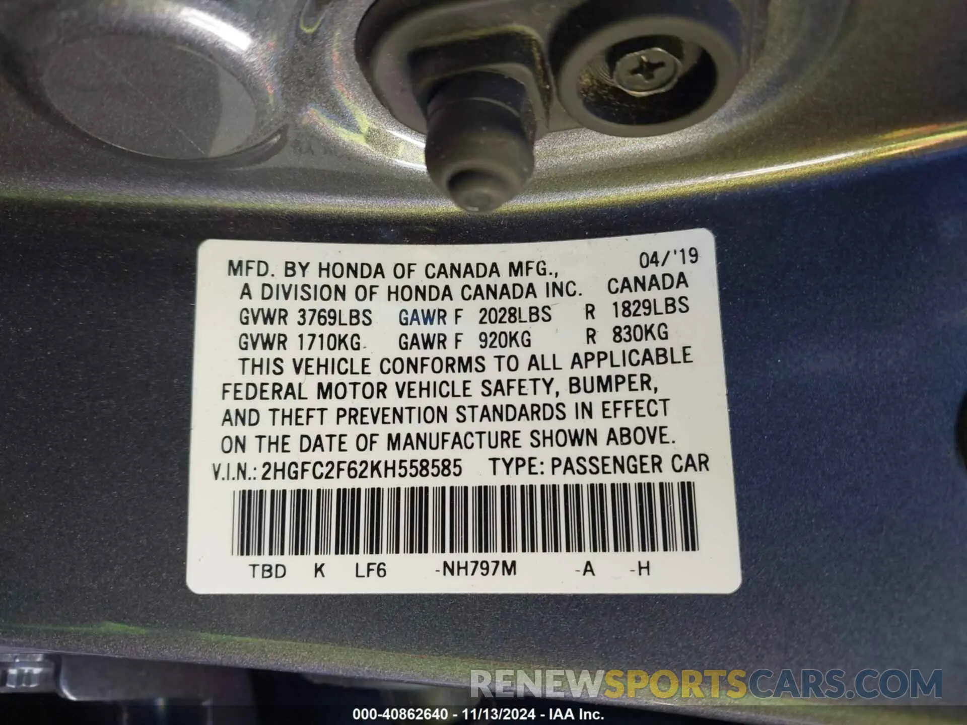 9 Photograph of a damaged car 2HGFC2F62KH558585 HONDA CIVIC 2019