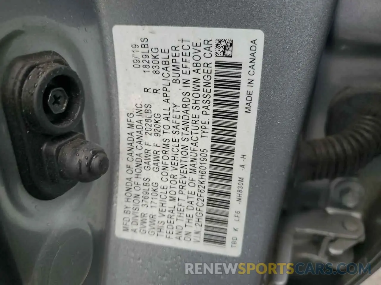 12 Photograph of a damaged car 2HGFC2F62KH601905 HONDA CIVIC 2019