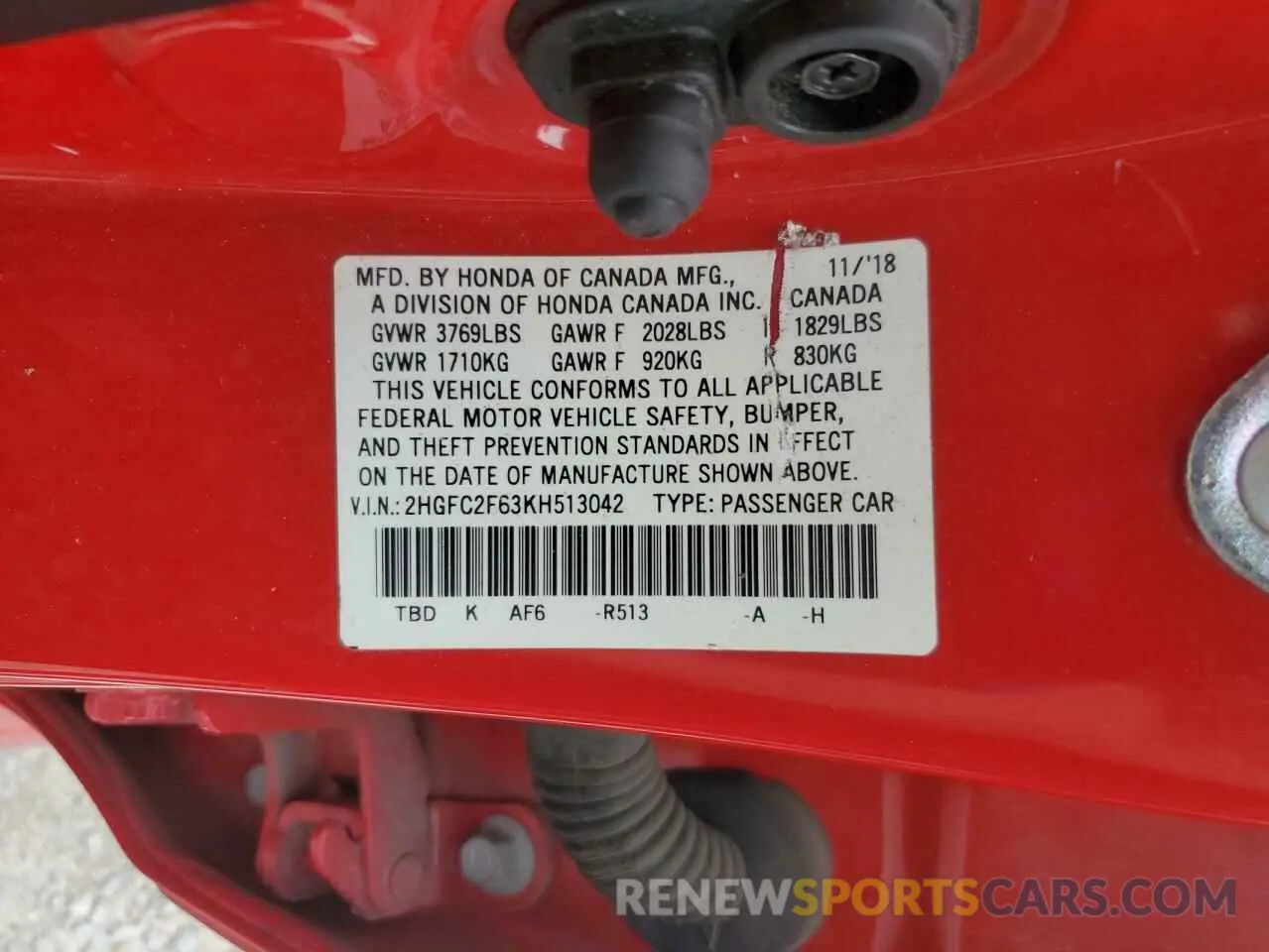 12 Photograph of a damaged car 2HGFC2F63KH513042 HONDA CIVIC 2019