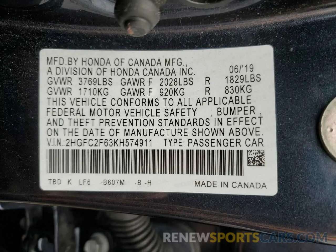 12 Photograph of a damaged car 2HGFC2F63KH574911 HONDA CIVIC 2019