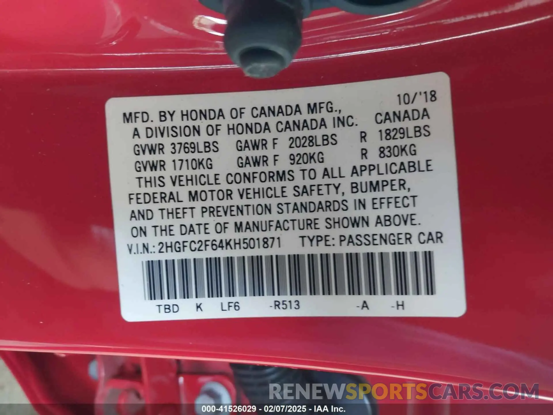 9 Photograph of a damaged car 2HGFC2F64KH501871 HONDA CIVIC 2019