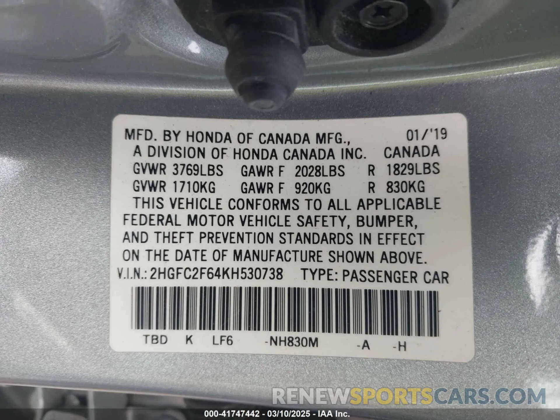 9 Photograph of a damaged car 2HGFC2F64KH530738 HONDA CIVIC 2019