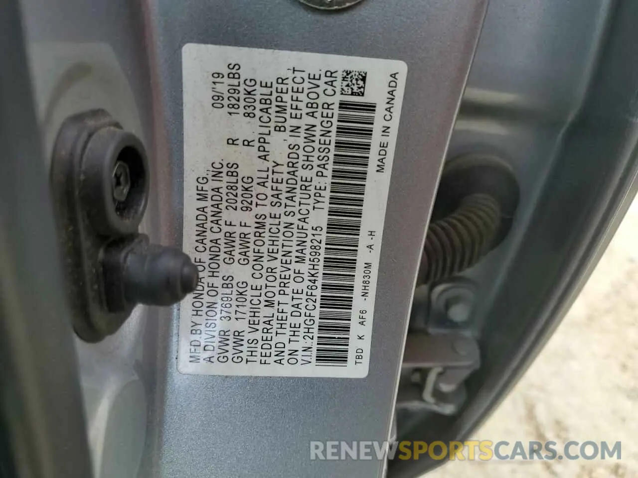 13 Photograph of a damaged car 2HGFC2F64KH598215 HONDA CIVIC 2019