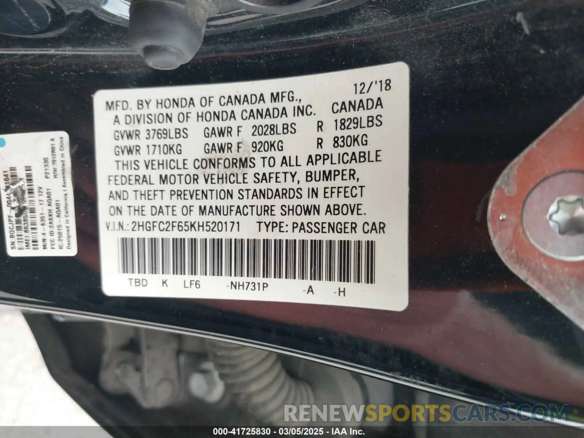 9 Photograph of a damaged car 2HGFC2F65KH520171 HONDA CIVIC 2019