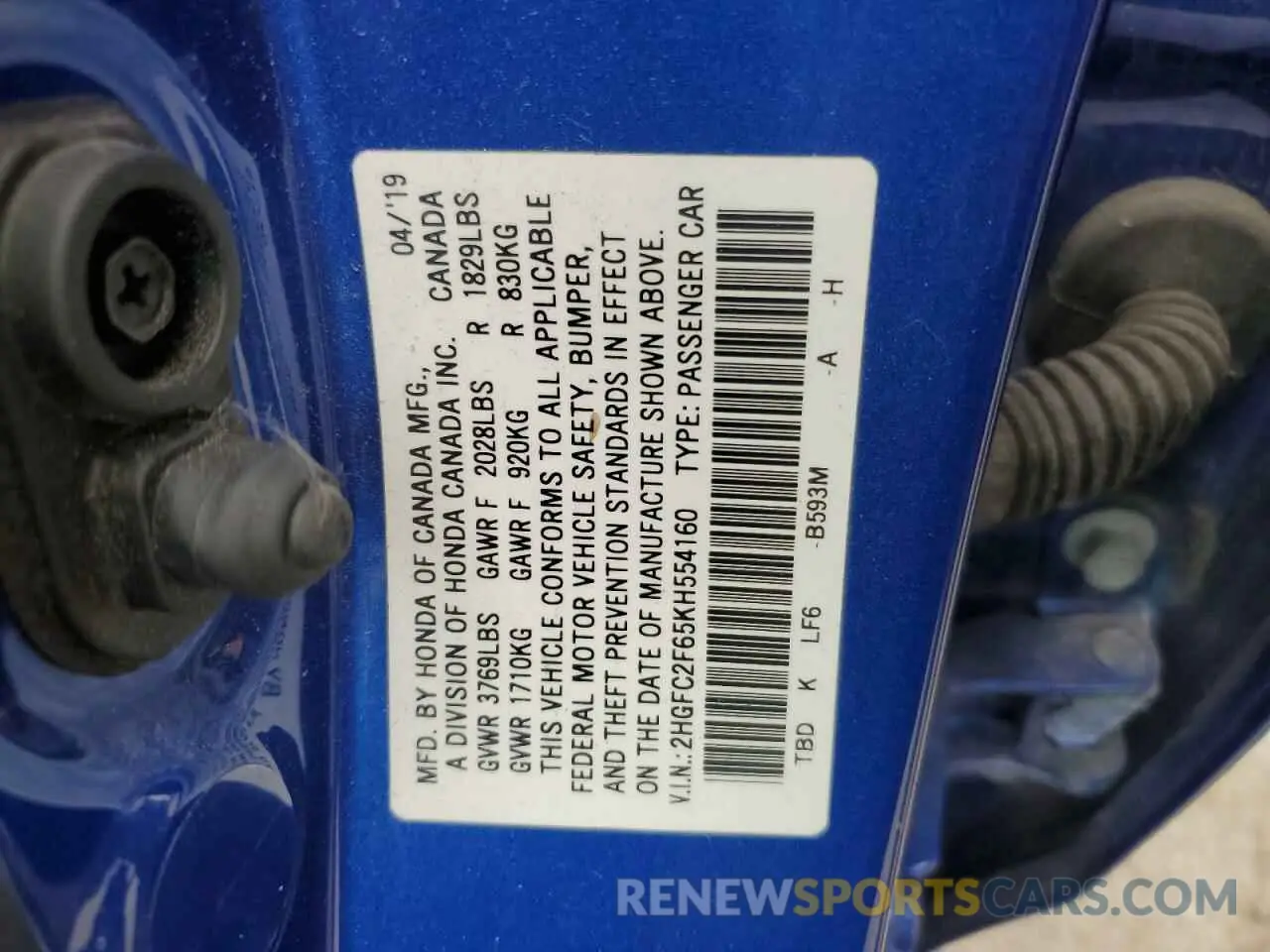 12 Photograph of a damaged car 2HGFC2F65KH554160 HONDA CIVIC 2019