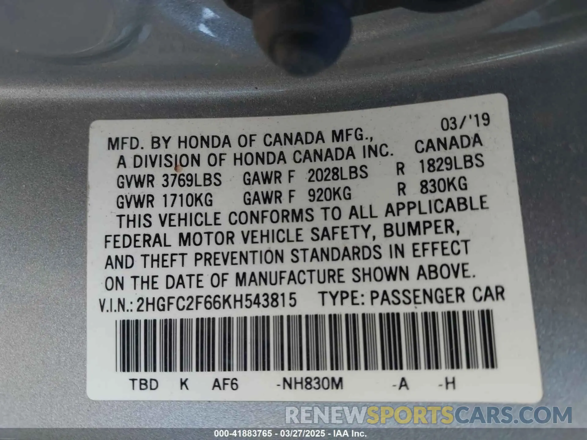 9 Photograph of a damaged car 2HGFC2F66KH543815 HONDA CIVIC 2019