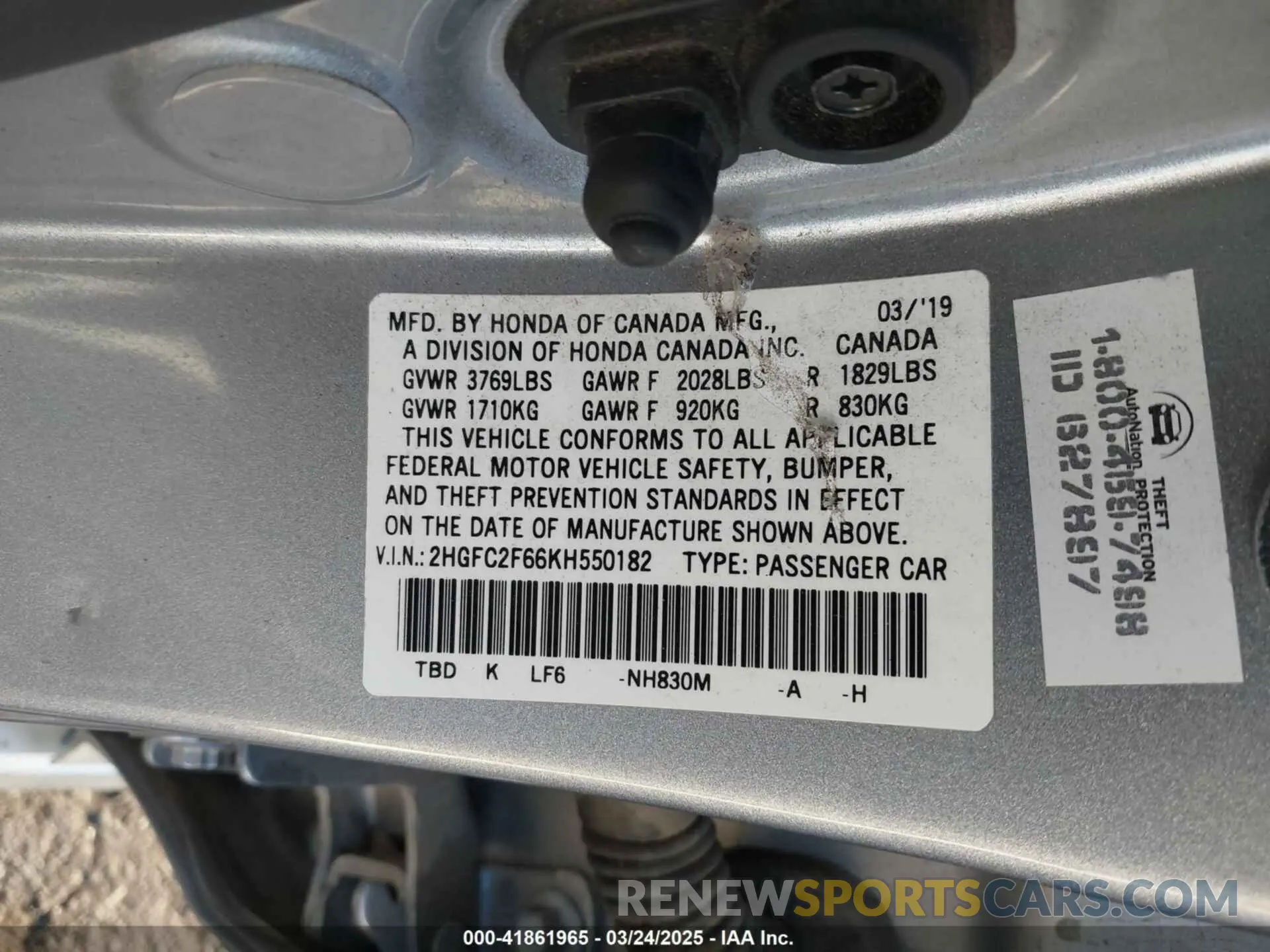 9 Photograph of a damaged car 2HGFC2F66KH550182 HONDA CIVIC 2019