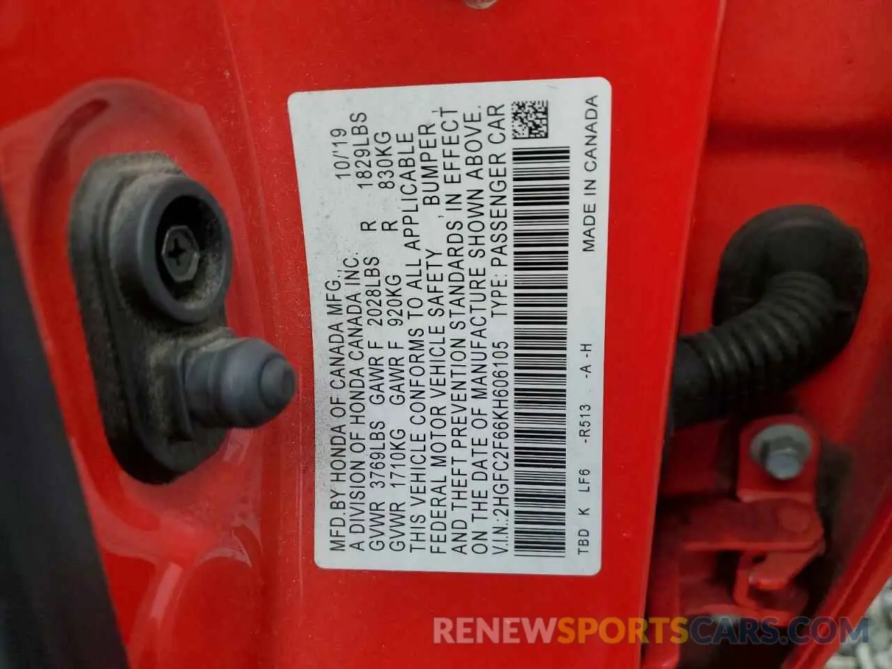 12 Photograph of a damaged car 2HGFC2F66KH606105 HONDA CIVIC 2019