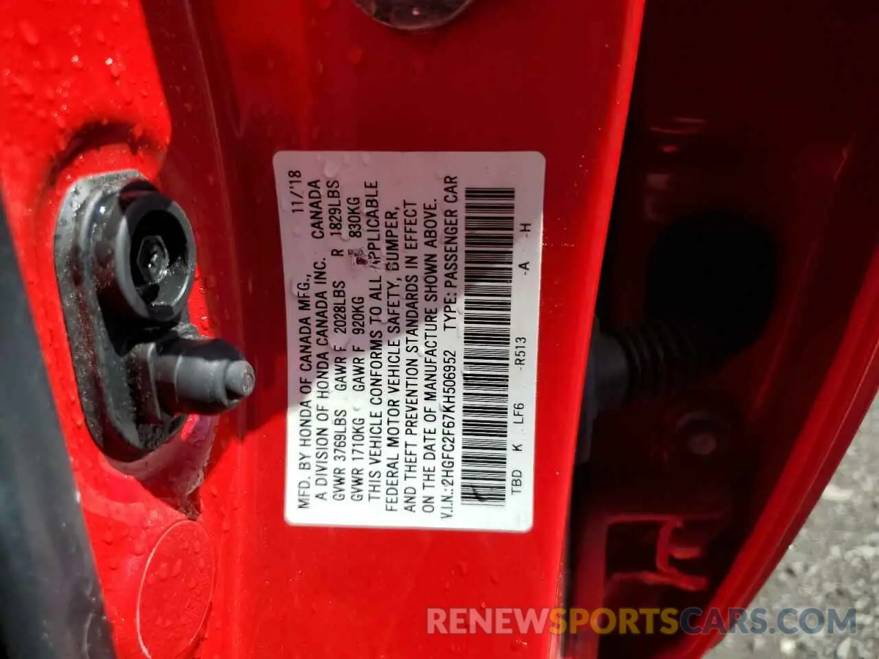12 Photograph of a damaged car 2HGFC2F67KH506952 HONDA CIVIC 2019