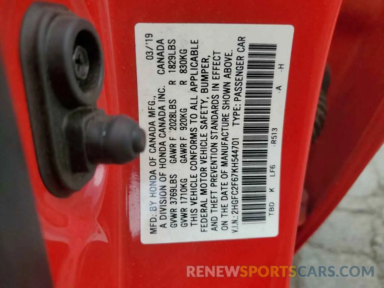 14 Photograph of a damaged car 2HGFC2F67KH544701 HONDA CIVIC 2019