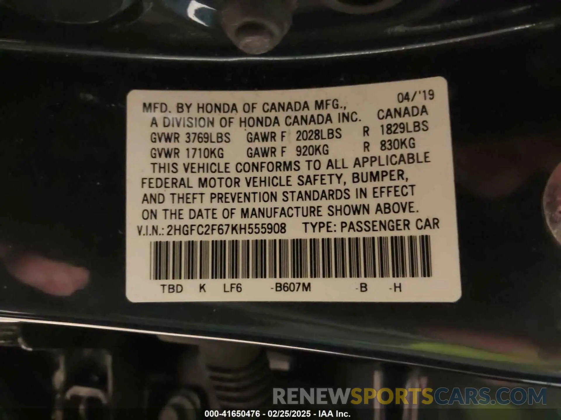 9 Photograph of a damaged car 2HGFC2F67KH555908 HONDA CIVIC 2019