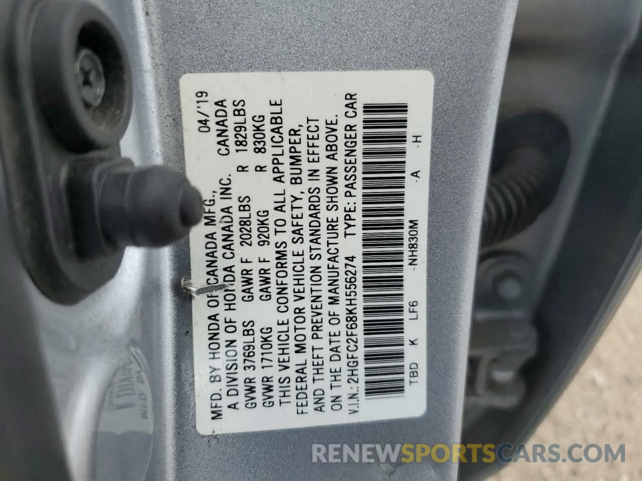 12 Photograph of a damaged car 2HGFC2F68KH556274 HONDA CIVIC 2019