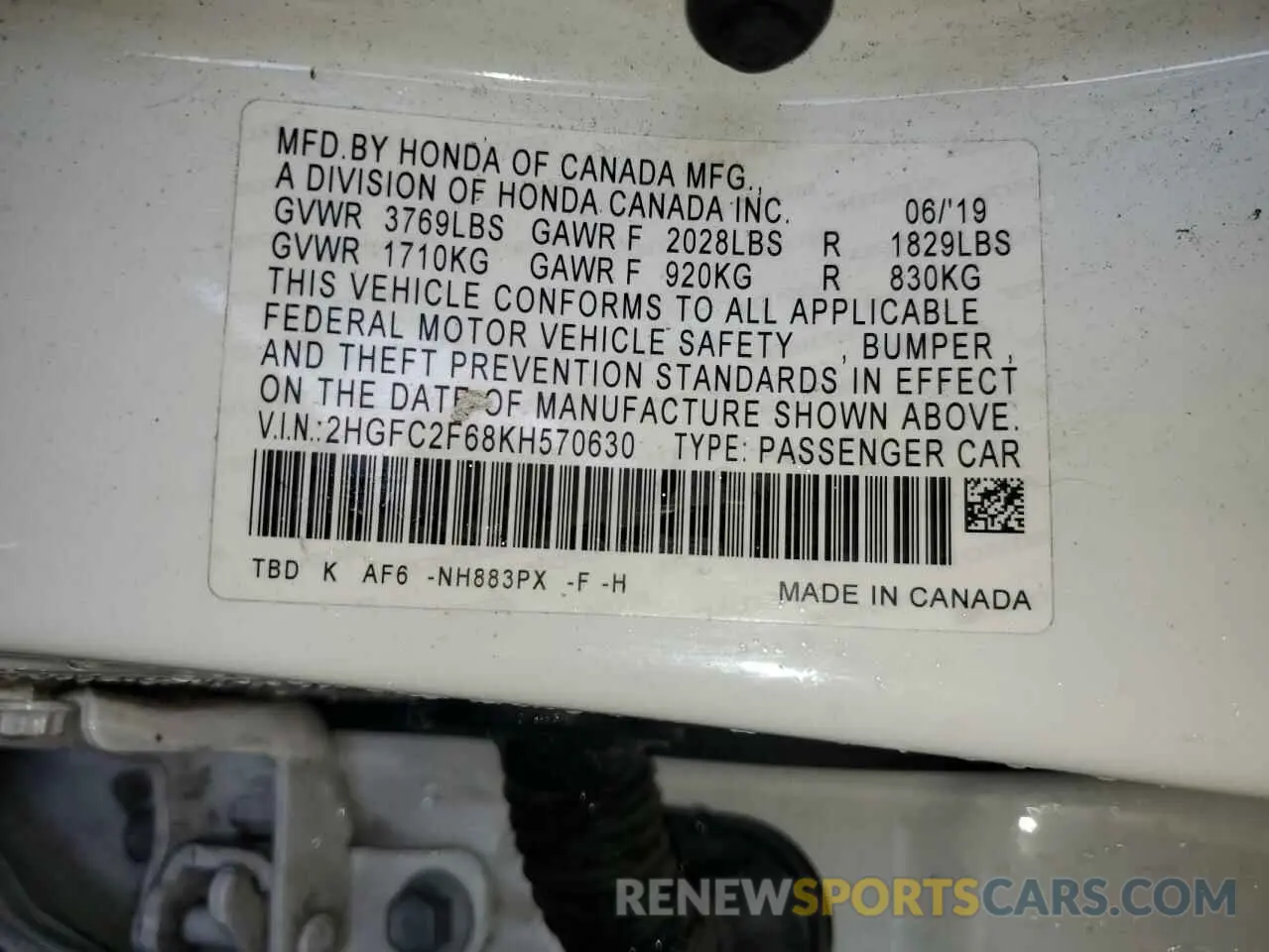13 Photograph of a damaged car 2HGFC2F68KH570630 HONDA CIVIC 2019