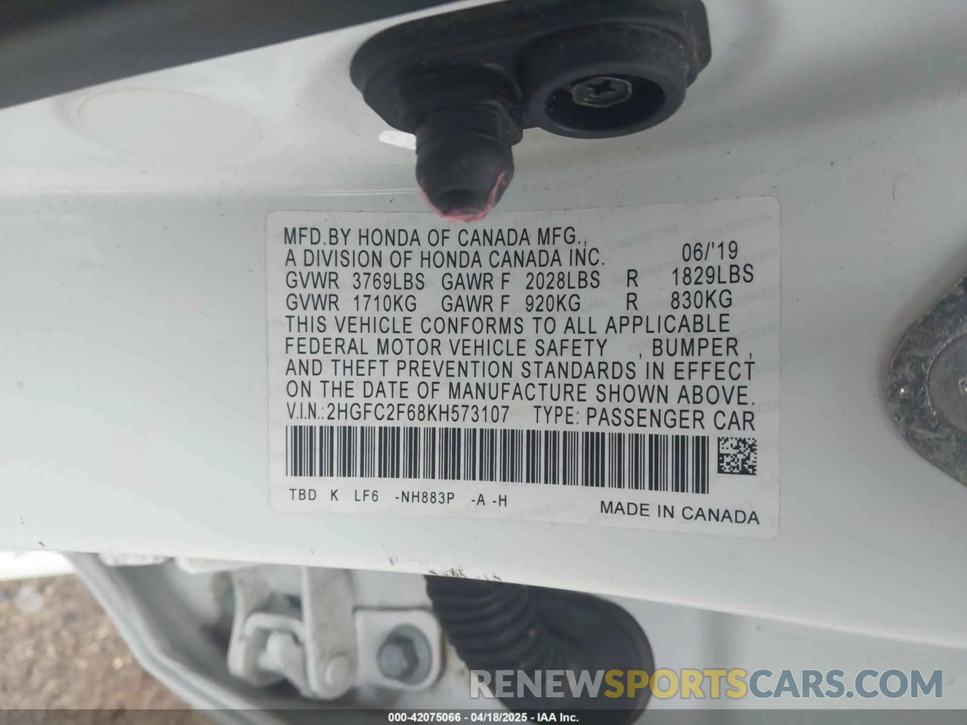 9 Photograph of a damaged car 2HGFC2F68KH573107 HONDA CIVIC 2019