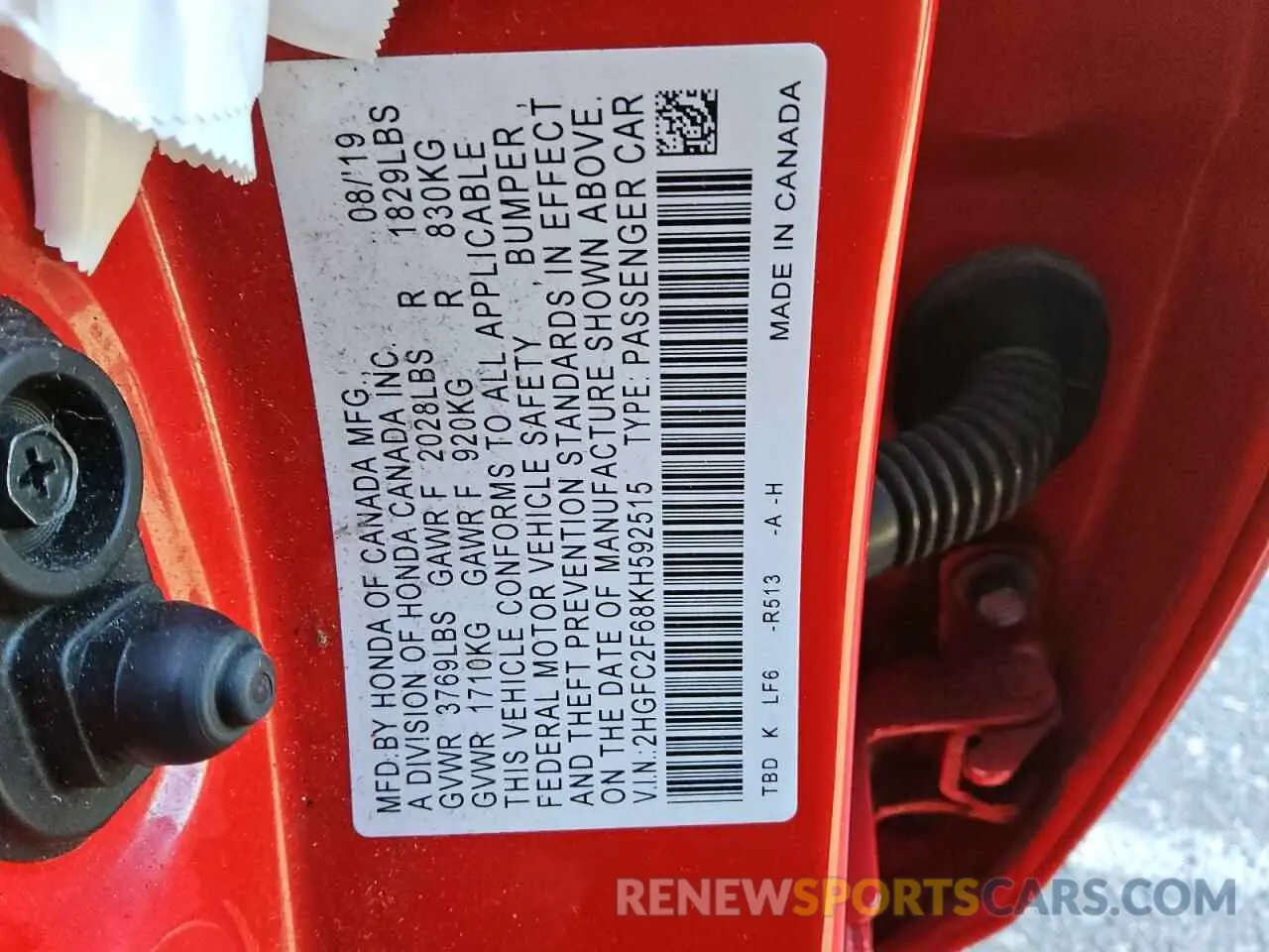 12 Photograph of a damaged car 2HGFC2F68KH592515 HONDA CIVIC 2019
