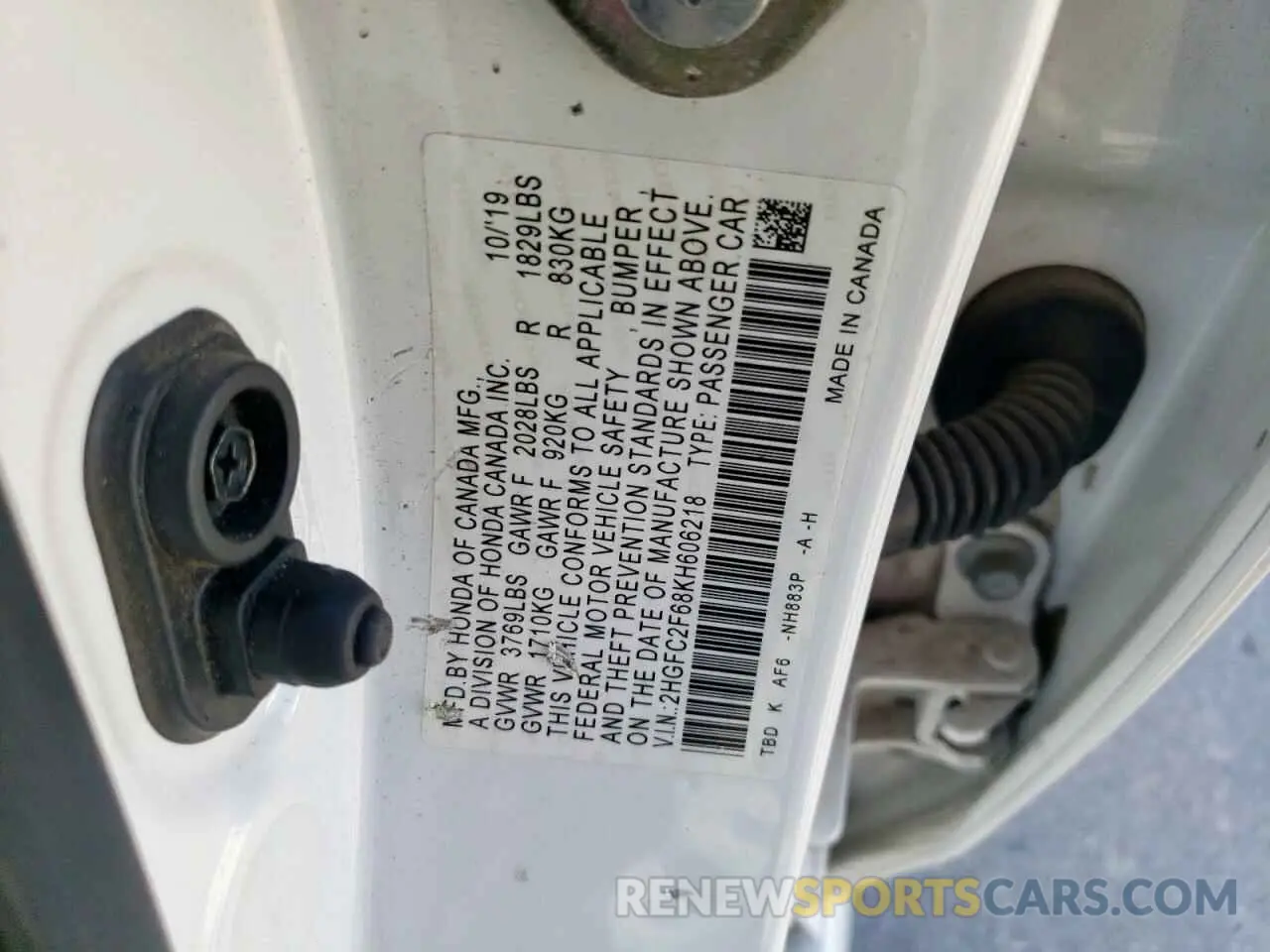 12 Photograph of a damaged car 2HGFC2F68KH606218 HONDA CIVIC 2019
