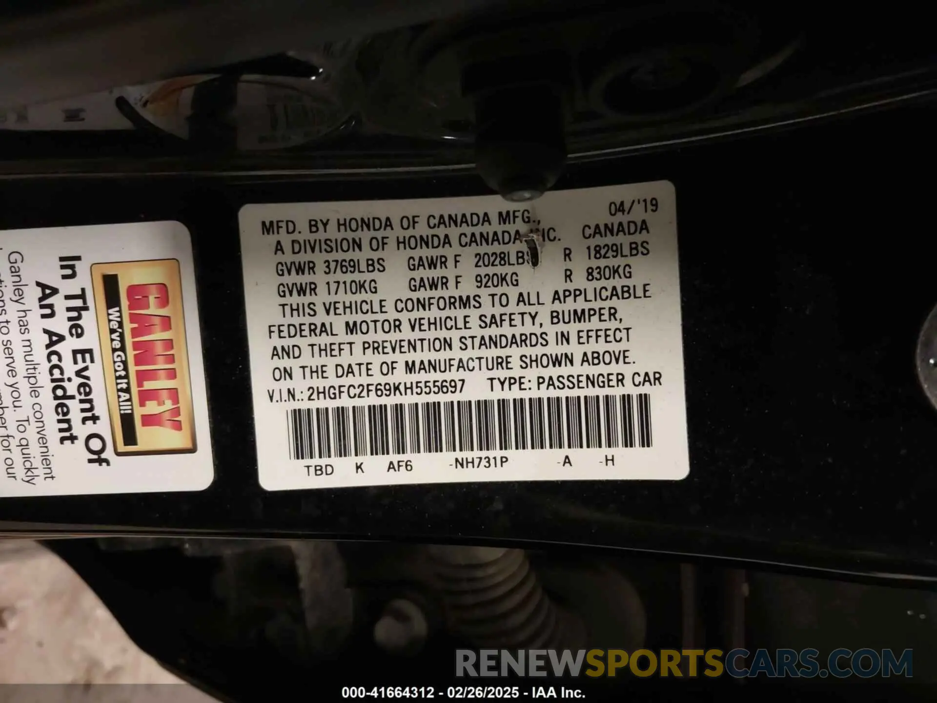 9 Photograph of a damaged car 2HGFC2F69KH555697 HONDA CIVIC 2019