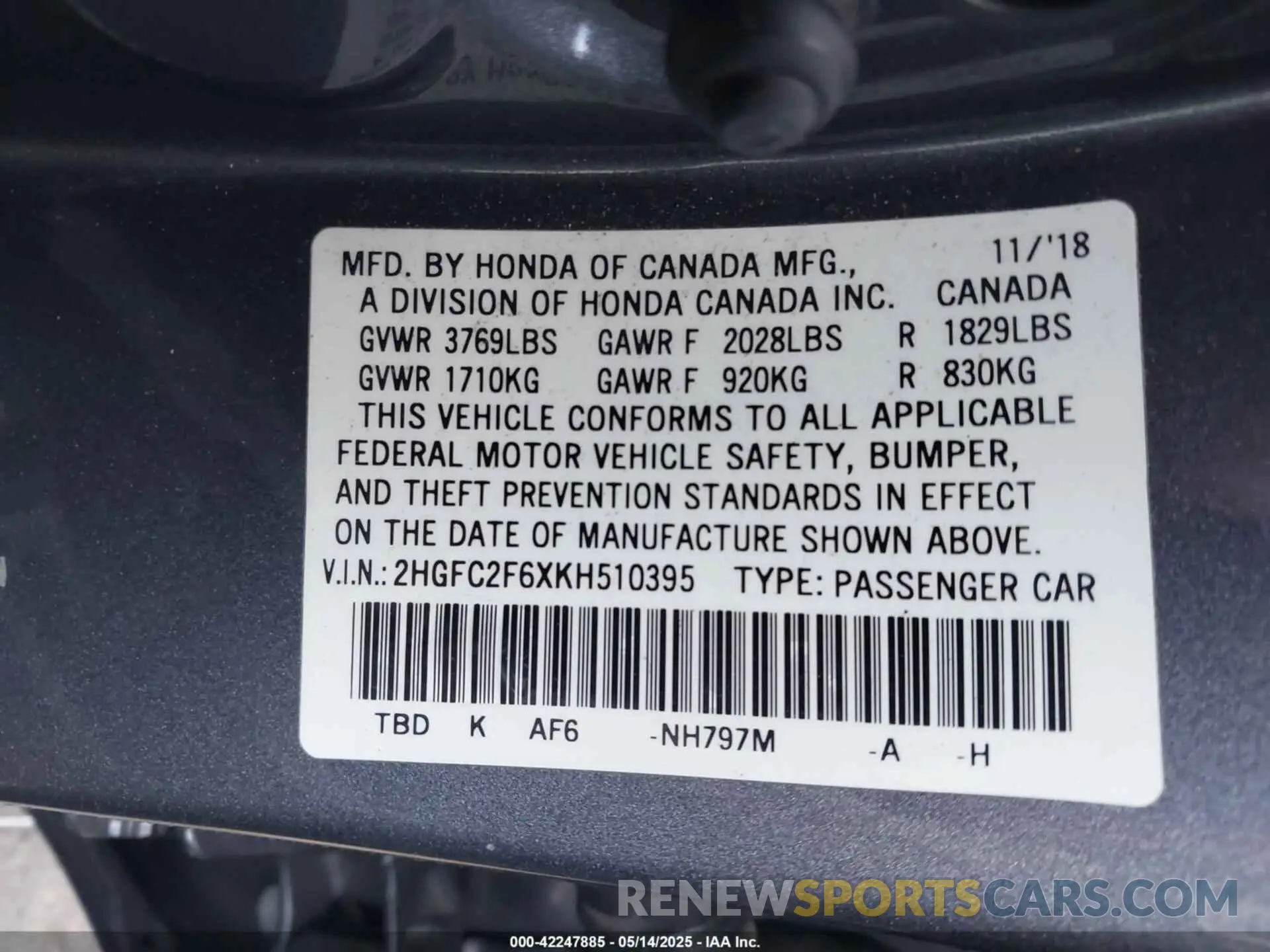 9 Photograph of a damaged car 2HGFC2F6XKH510395 HONDA CIVIC 2019