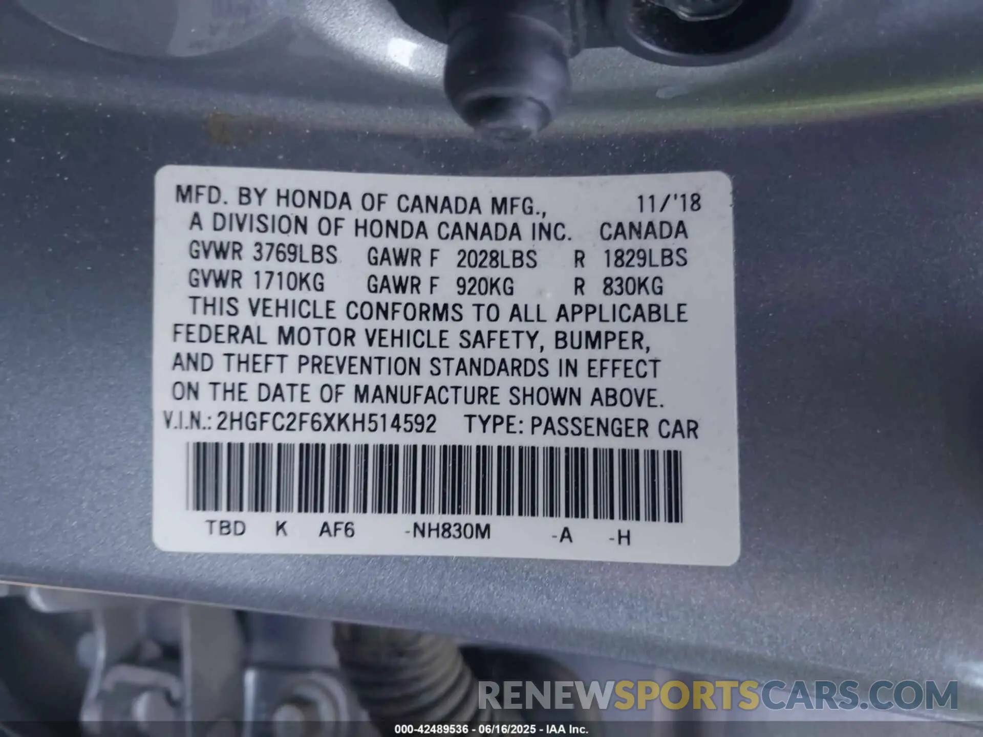 9 Photograph of a damaged car 2HGFC2F6XKH514592 HONDA CIVIC 2019