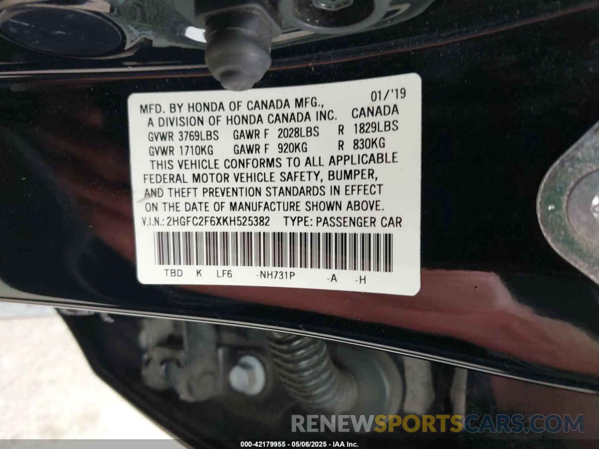 9 Photograph of a damaged car 2HGFC2F6XKH525382 HONDA CIVIC 2019