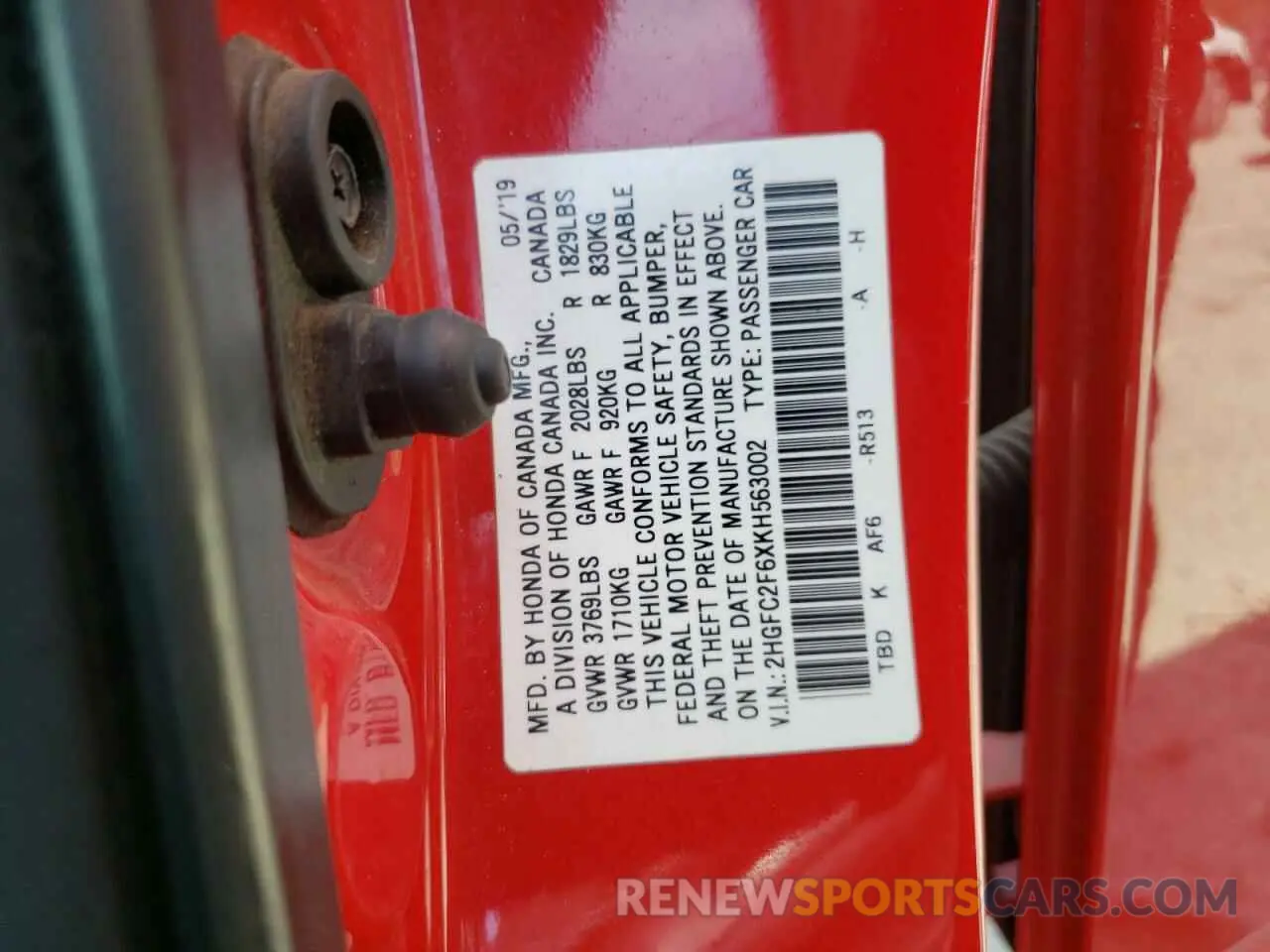 12 Photograph of a damaged car 2HGFC2F6XKH563002 HONDA CIVIC 2019