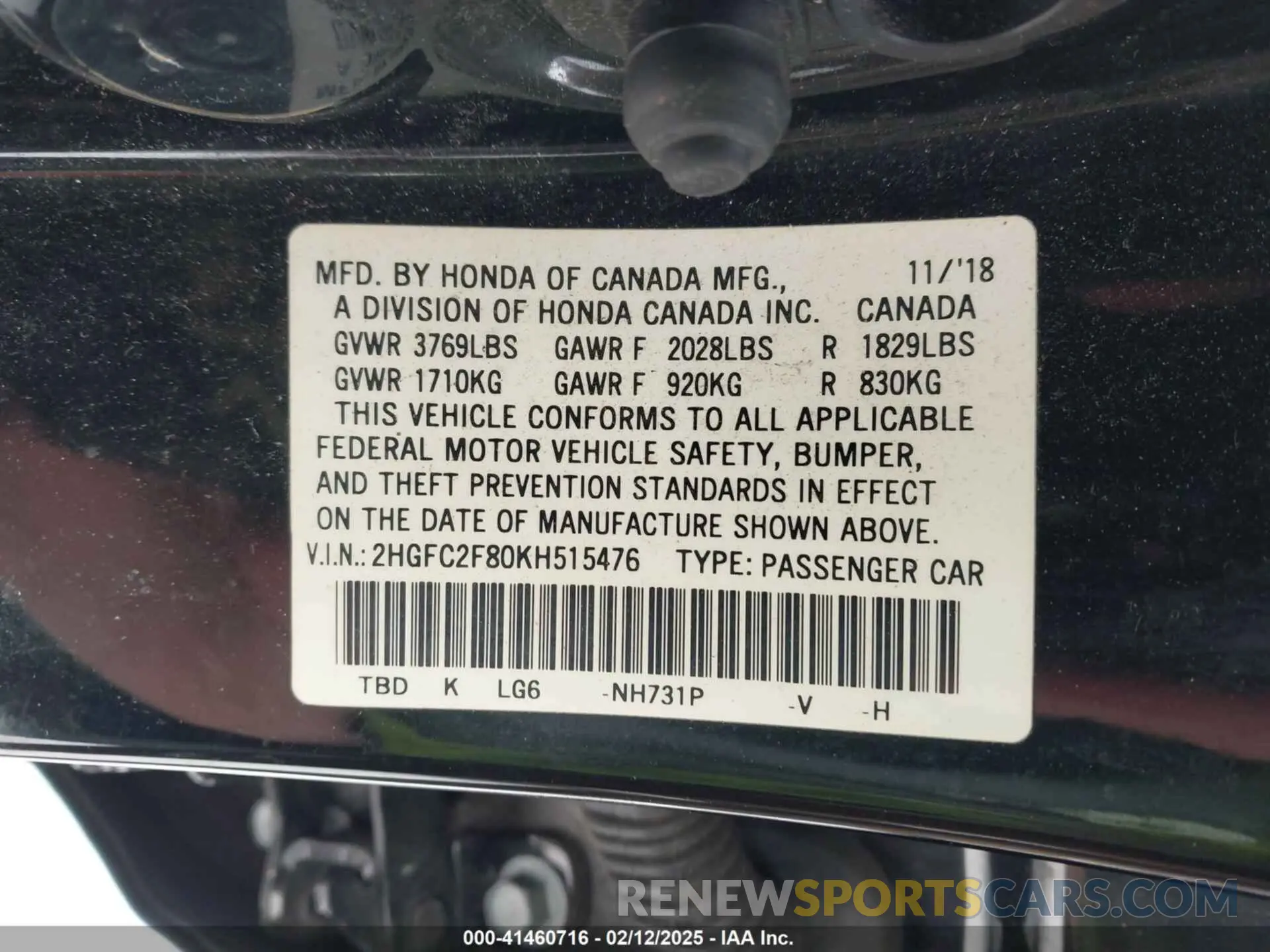9 Photograph of a damaged car 2HGFC2F80KH515476 HONDA CIVIC 2019