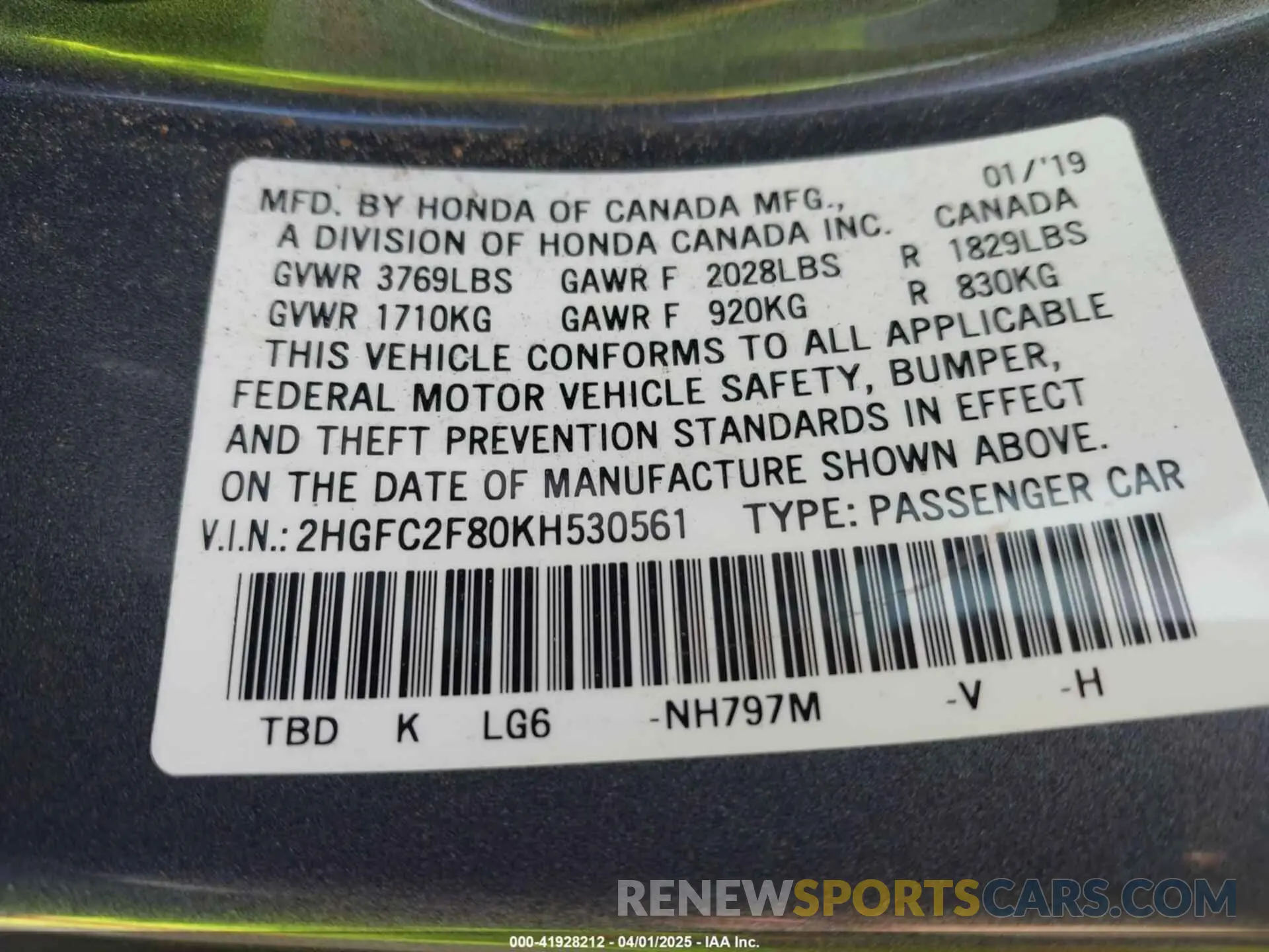 9 Photograph of a damaged car 2HGFC2F80KH530561 HONDA CIVIC 2019