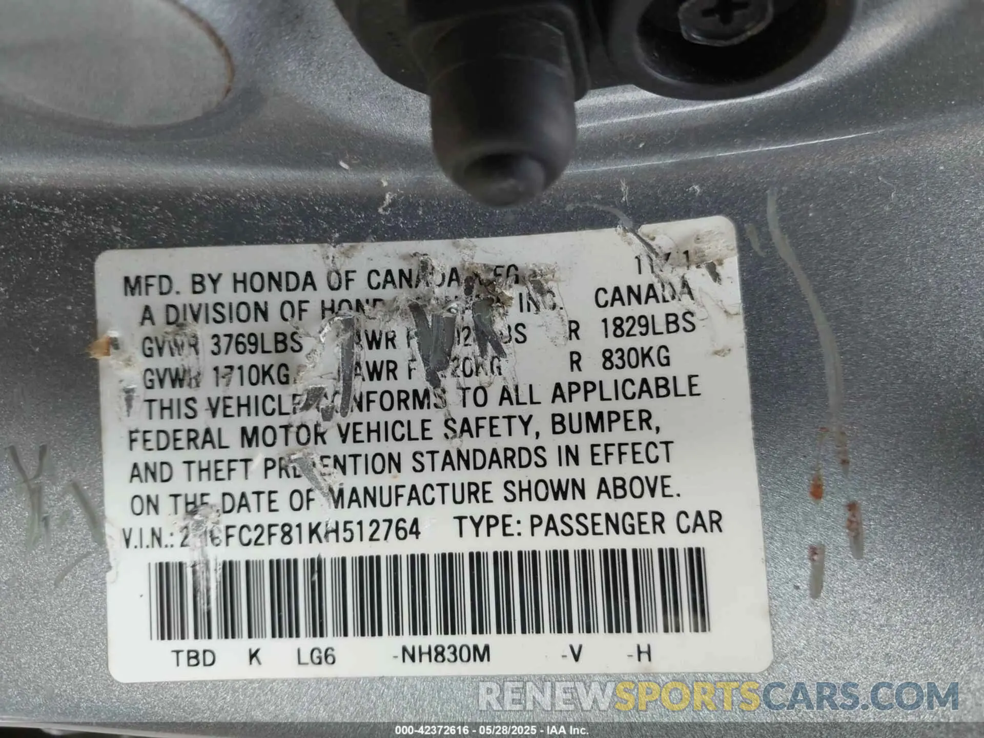 9 Photograph of a damaged car 2HGFC2F81KH512764 HONDA CIVIC 2019