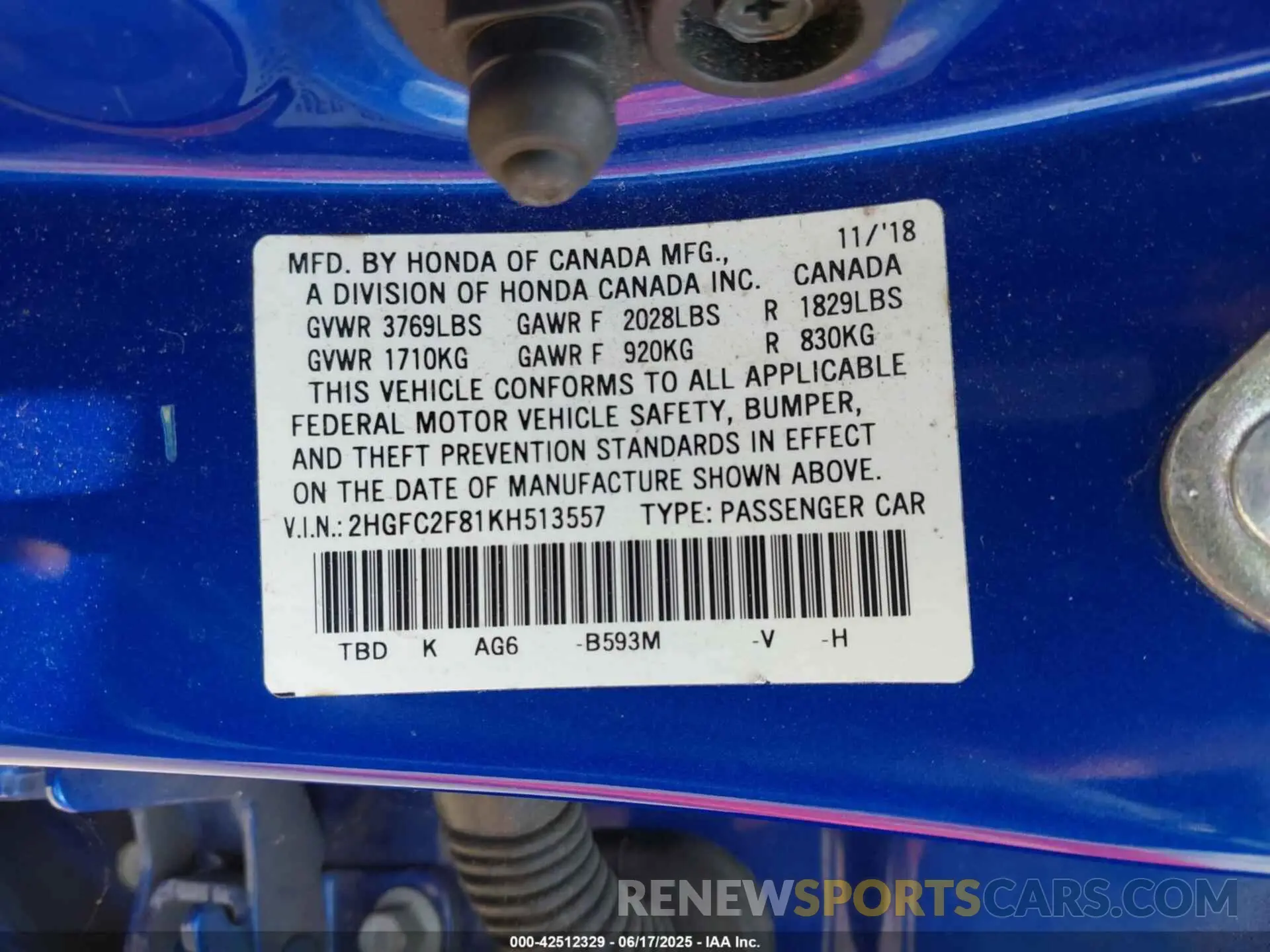9 Photograph of a damaged car 2HGFC2F81KH513557 HONDA CIVIC 2019