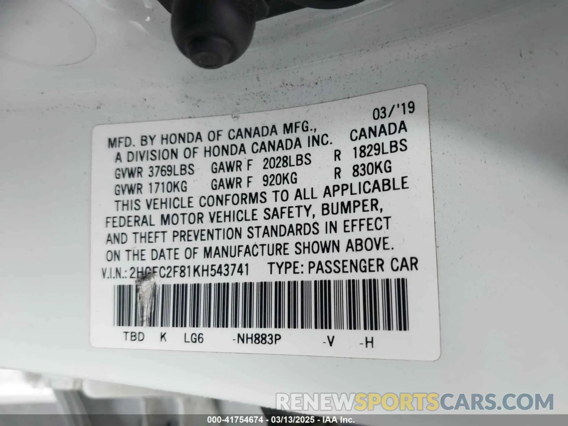 9 Photograph of a damaged car 2HGFC2F81KH543741 HONDA CIVIC 2019