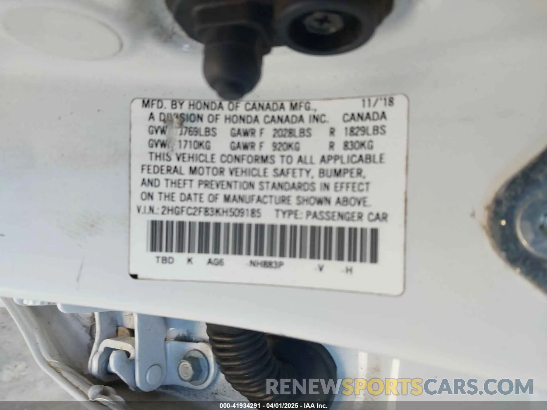 9 Photograph of a damaged car 2HGFC2F83KH509185 HONDA CIVIC 2019