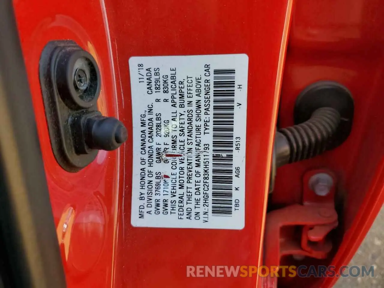 14 Photograph of a damaged car 2HGFC2F83KH511793 HONDA CIVIC 2019